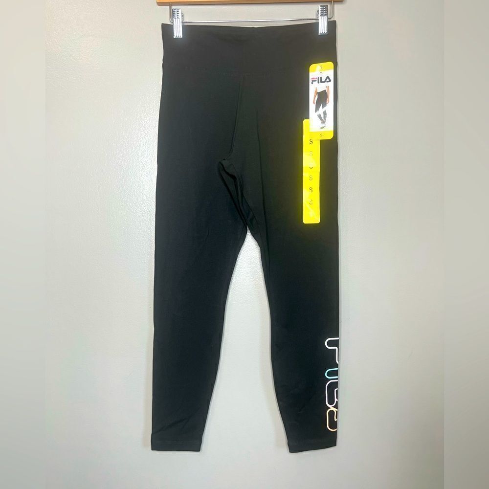 Fila black ankle activewear athletic logo leggings small sporty‎ gym athleisure